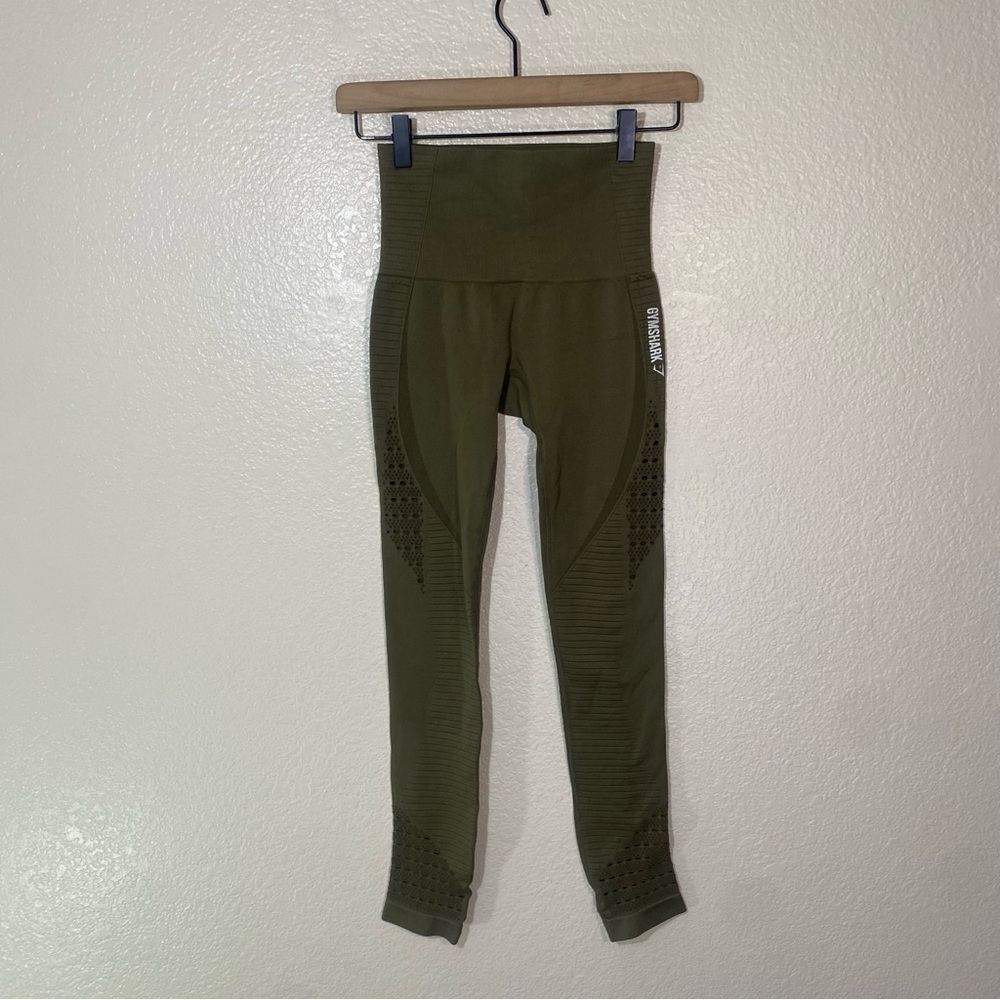 Gymshark Energy Seamless Olive Green Cropped Leggings Women’s Size Small